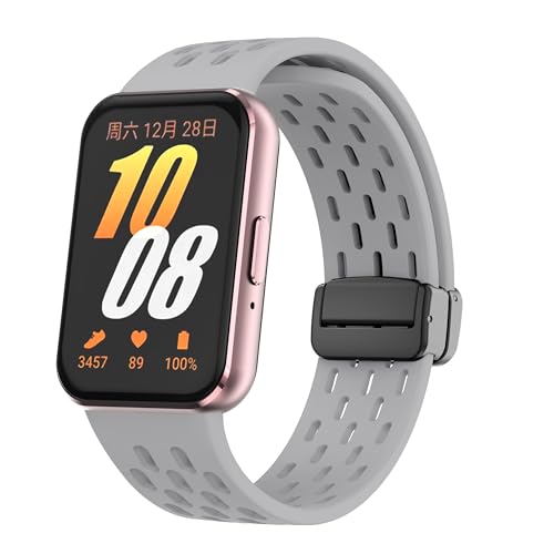 Silikon-Ersatzbänder für Galaxy Fit 3, kompatibel mit Samsung Galaxy Fit 3 SM-R390 Smartwatch, verstellbares Armband für Galaxy Fit 3, Damen und Herren, Grau von AsohsEN