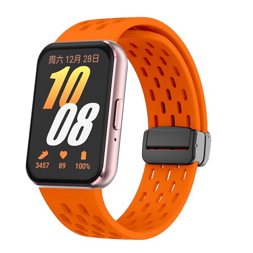 Silikon-Ersatzbänder für Galaxy Fit 3, kompatibel mit Samsung Galaxy Fit 3 SM-R390 Smartwatch, verstellbares Armband für Galaxy Fit 3, Damen und Herren, Orange von AsohsEN