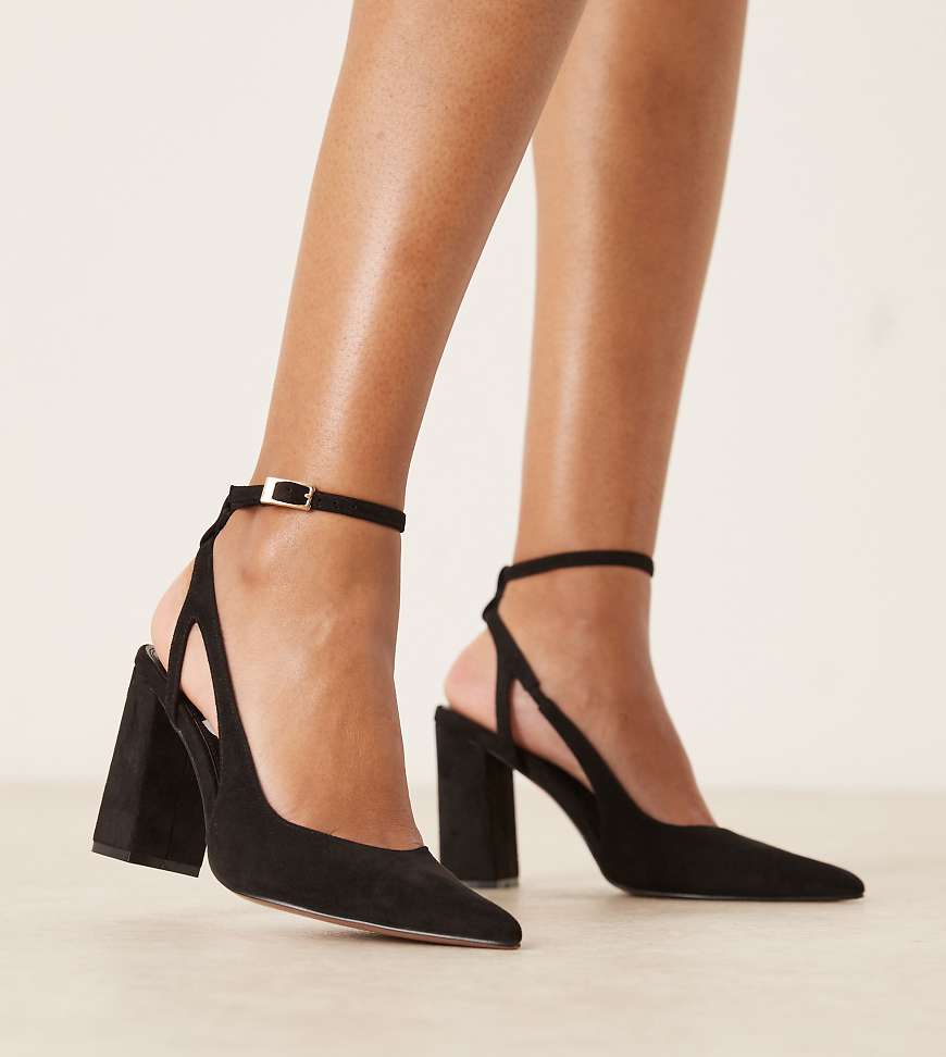 ASOS DESIGN Wide Fit - Paisley - Schuhe in Schwarz mit hohem Blockabsatz, weite Passform von Asos Design Wide Fit