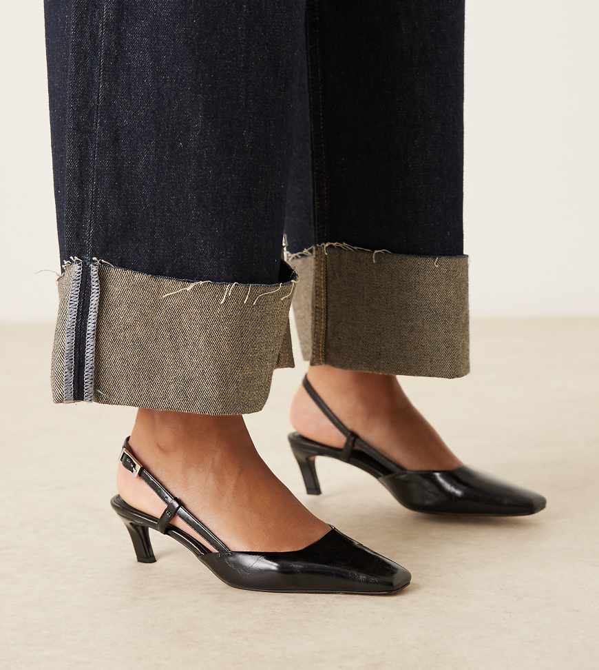 ASOS DESIGN Wide Fit - Shadow - Slingback-Schuhe in Schwarz mit kantiger Zehenpartie und mittelhohem Absatz, weite Passform ASOS DESIGN Wide Fit - Shadow - Slingback-Schuhe in Schwarz mit kantiger Zehenpartie und mittelhohem Absatz, weite Passform von Asos Design Wide Fit