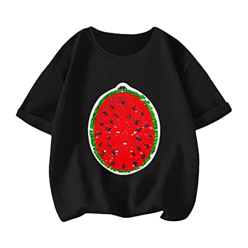 Asotagi 2022 Kreative Wassermelone Ändern Pailletten T-Shirt Sommer Baumwolle Flip Pailletten Kurzarm Tees Jungen Mädchen Kurzarm, Schwarz von Asotagi