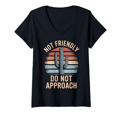 Damen Not Friendly Do Not Approach T-Shirt mit V-Ausschnitt von Asozial Introvertiert Sarkastisch