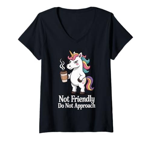 Damen Not Friendly Do Not Approach T-Shirt mit V-Ausschnitt Damen Not Friendly Do Not Approach T-Shirt mit V-Ausschnitt von Asozial Introvertiert Sarkastisch