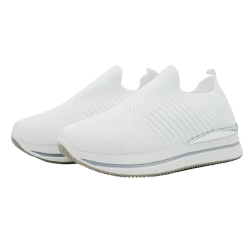Aspand Collection Damen-Sneaker,Bequeme orthopädische Schuhe mit Fußgewölbeunterstützung,lässige Sneakers mit Keilabsatz aus atmungsaktivem Mesh,Weiß,40 von Aspand