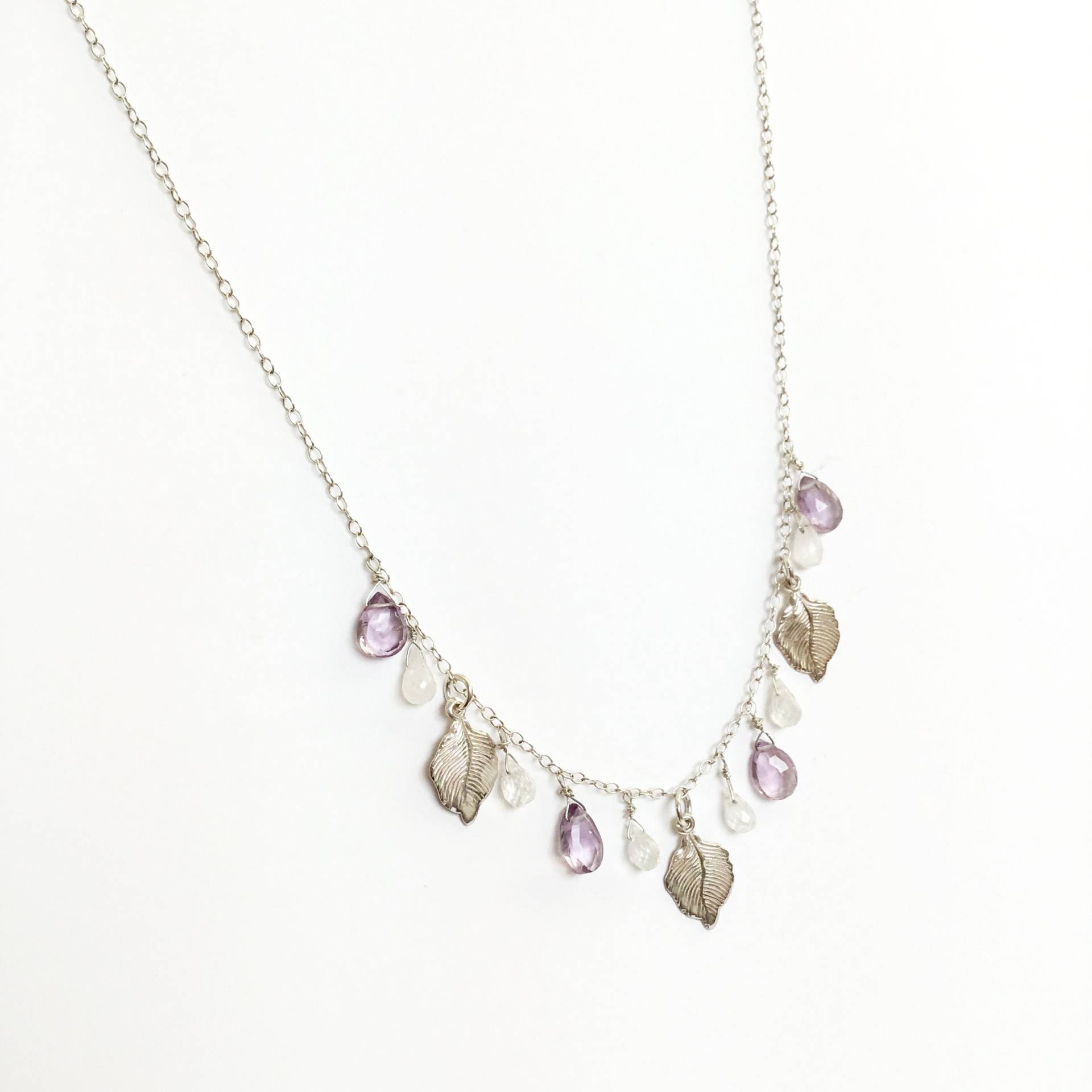 Boho Amethyst Mondstein Kette Sterling Silber Blattfranse von AspasiaJewellery