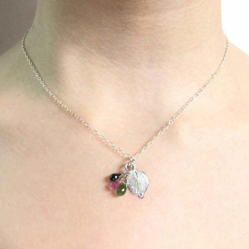 Wassermelonen Turmalin Blatt Halskette - Edelstein Cluster Kristall Geschenk Für Brautjungfer Freundschaftsgeschenk, Weihnachtsgeschenk von AspasiaJewellery