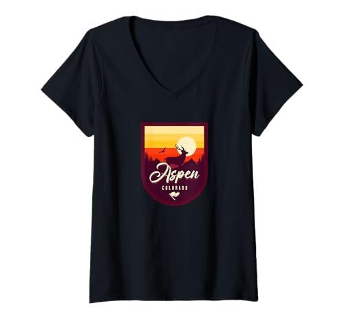 Damen Colorado Aspen T-Shirt mit V-Ausschnitt von Aspen Colorado Souvenir Store