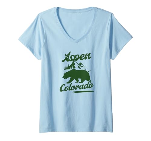 Damen Colorado Aspen T-Shirt mit V-Ausschnitt von Aspen Colorado Souvenir Store
