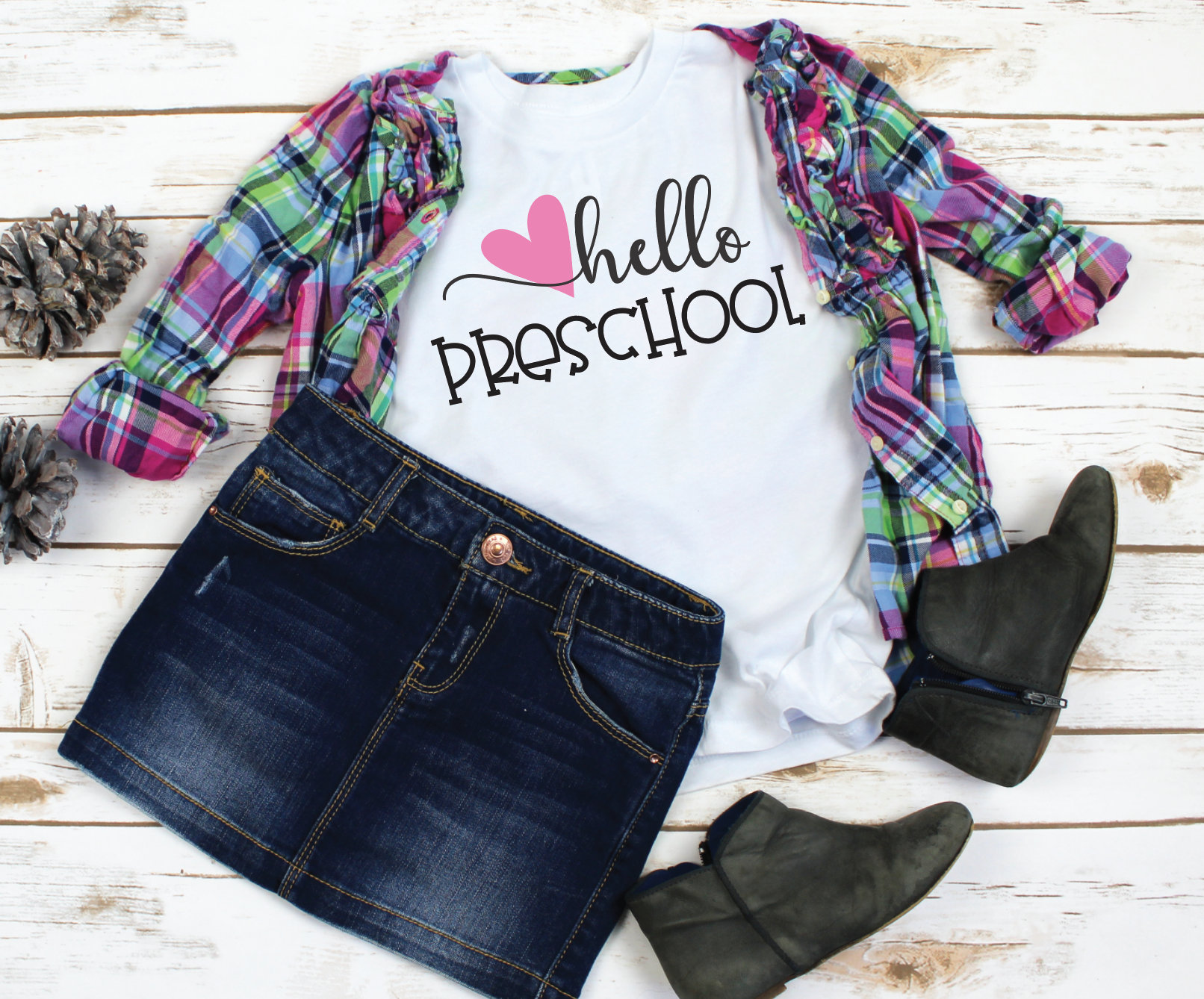 Hello Preschool Shirt - Mädchen T-Shirt Mit Rosa Herz von Aspenkids
