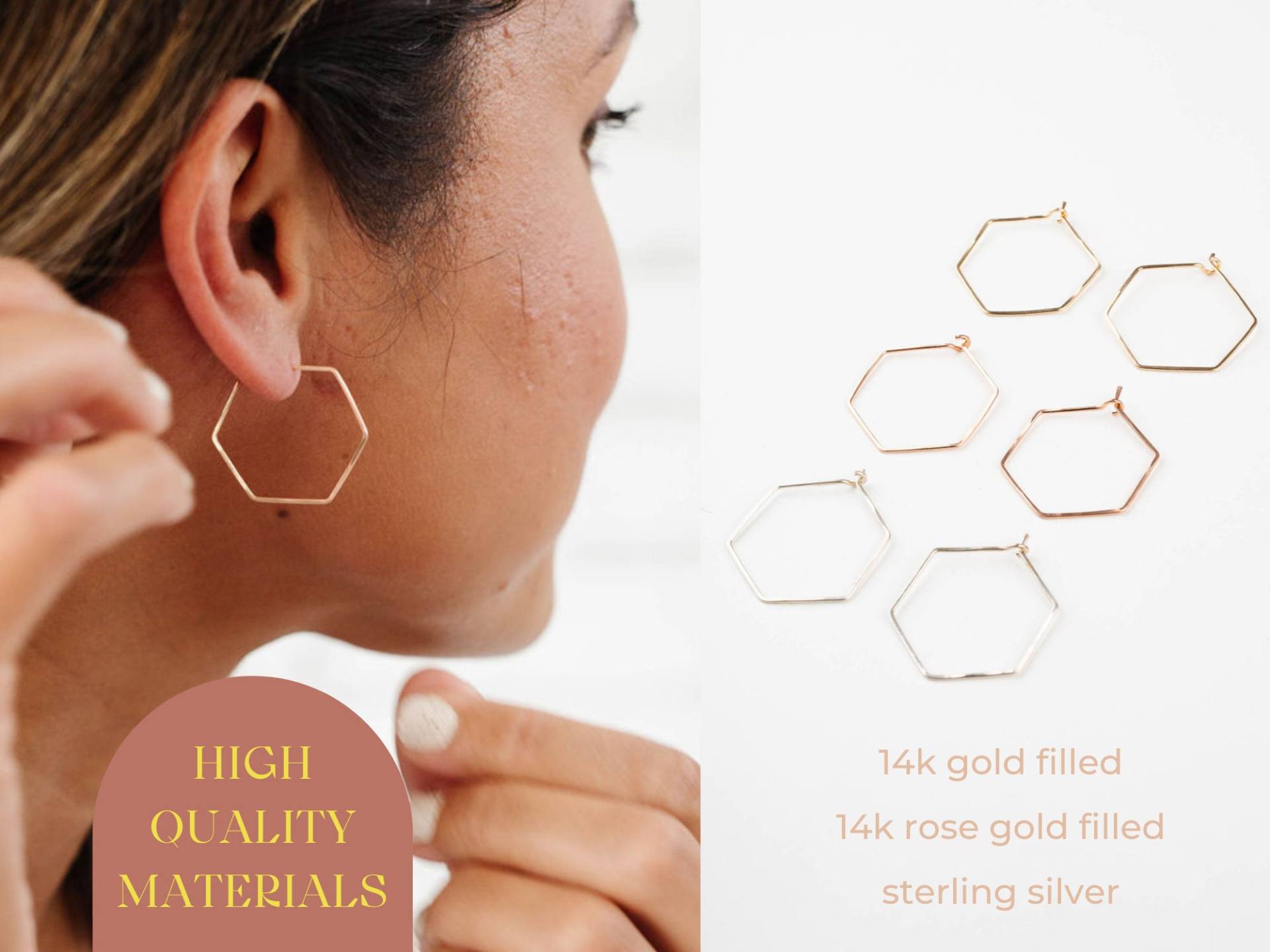 Hexagon Förmige Creole. 14K Goldgefüllt. Sterling Silber. Lange Baumeln. Alltäglicher Moderner Schmuck von AsperaJewelry