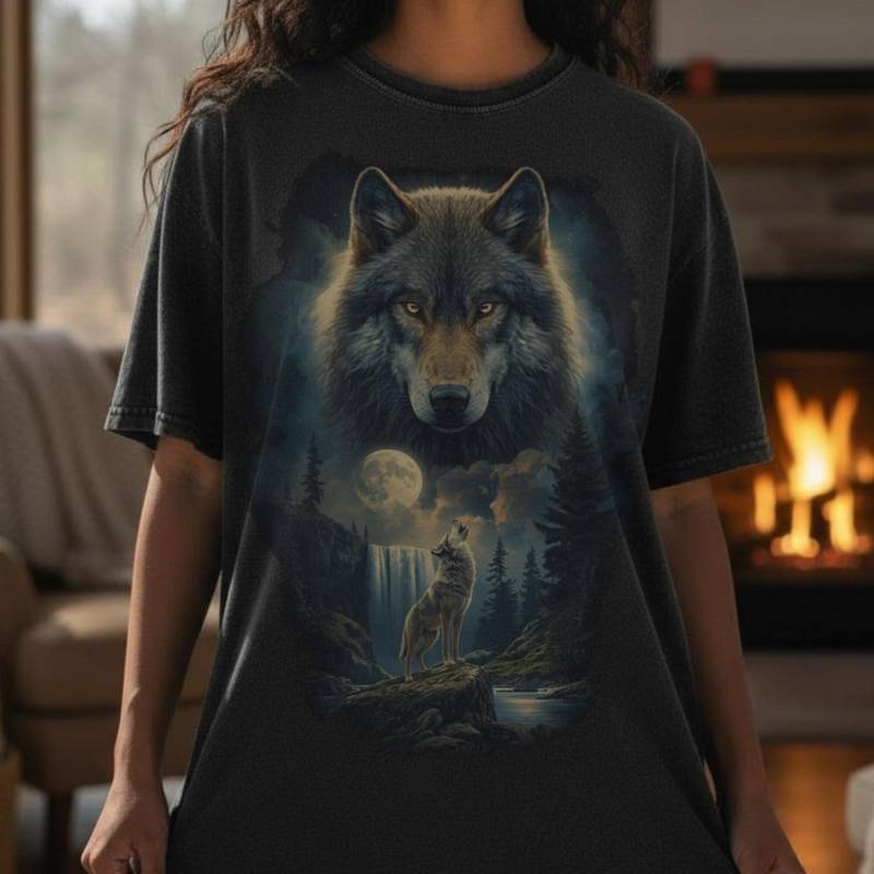 Vintage 90Er Jahre Wolf Grafikstil Tshirt, Grunge Retro Howling Faded T-Shirt, Natur Galaxy Y2K Streetwear, 2000Er Geschenk von AsphaltVision
