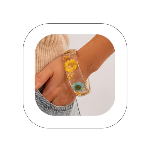 Asphinien Böhmisches Acryl-Armband für Frauen, klobig, transparent, getrocknete Blume, Gänseblümchen, Armreif, übertriebener Harz-Armreif, Armband-Manschette, Wide, Acryl Harz Acryl Kunstharz von Asphinien