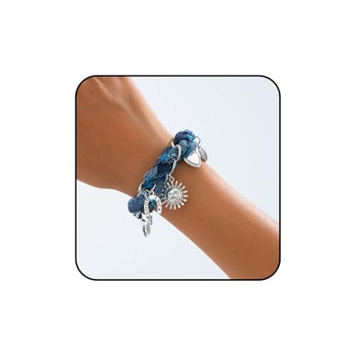 Asphinien Boho-Denim-Armband, geflochten, Sonnenmuschel, Stiefel, Herz-Anhänger, blau, Retro, Silber, ethnische Handgelenkkette für Damen von Asphinien