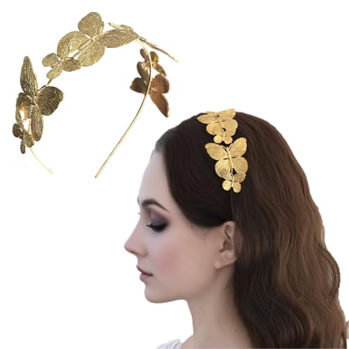 Asphinien Gold Metall Schmetterling Stirnband für Frauen Silber Schmetterling Tiara Krone rutschfeste Kopfbedeckung Kopfschmuck Legierung Tiara Kopfschmuck Haarschmuck (Gold, Standard) von Asphinien