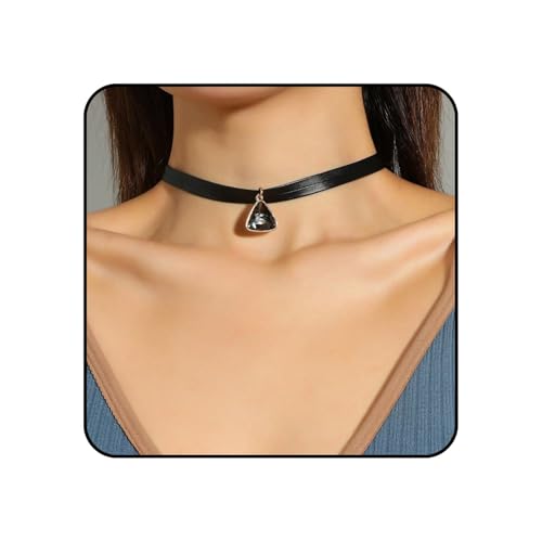 Asphinien Gothic Schwarz Leder Choker Halskette mit Schmetterling Anhänger Funkelnde Kristall Herz Charm Halsband Punk Stil Dreieck Geometrische Anhänger Statement Halskette für Frauen, One size von Asphinien