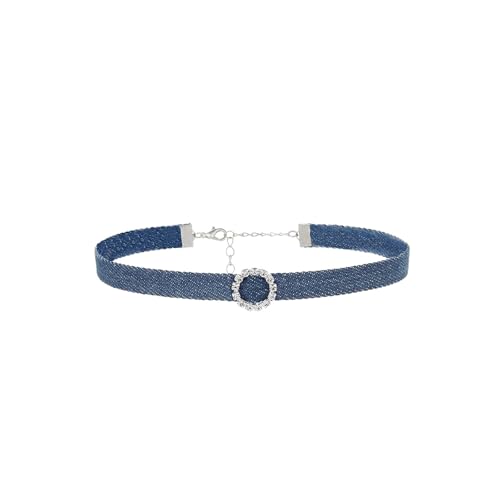 Asphinien Punk Denim Choker Halskette mit Kristall Herz Kreis Quadrat Tropfen Anhänger Blau Jeans Stoff Halsband Verstellbare Kette, One size, Legierter Stahl, Kein Edelstein von Asphinien