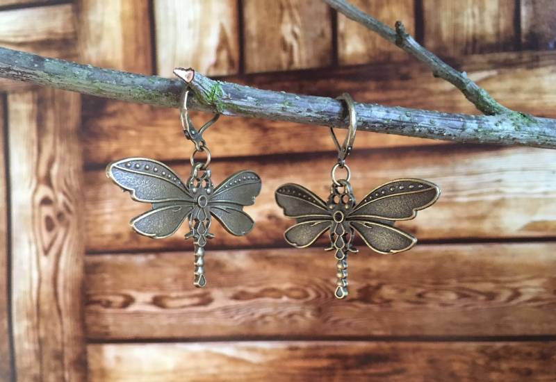 Libelle Ohrring, Steampunk Schmuck, Bronze Jahrestag, Baumeln Handgefertigte Boho-Stil von AspiralStudio