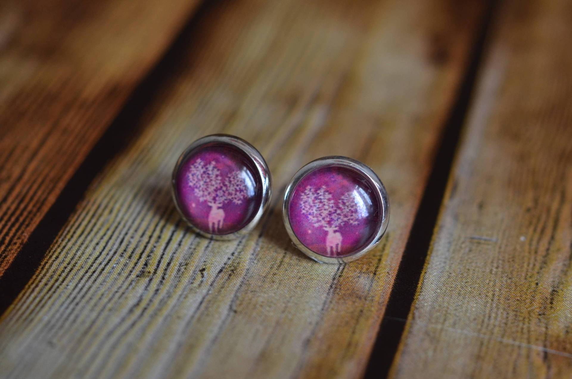 Rosa Ohrringe, Rentier Schmuck, Ohrstecker, Brautjungfer Geschenke, Hirschgeweih, Bunte Mädchen Ohrring, Versilberte Ohrringe von AspiralStudio