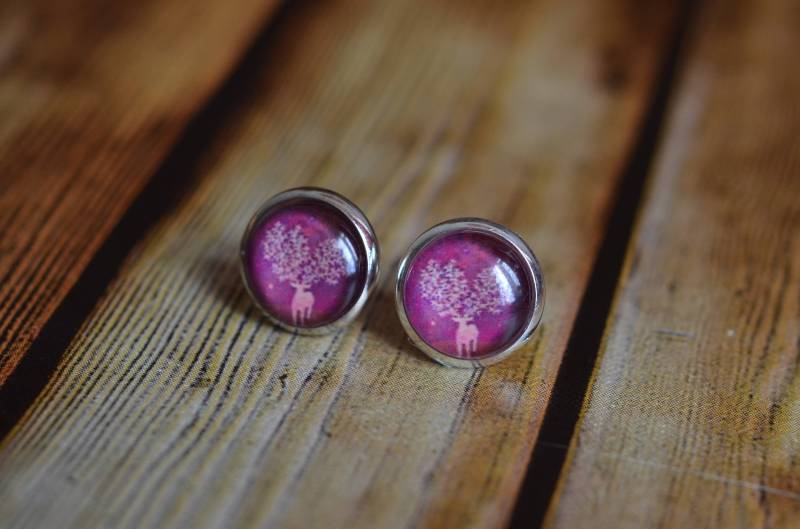 Rosa Ohrringe, Rentier Schmuck, Ohrstecker, Brautjungfer Geschenke, Hirschgeweih, Bunte Mädchen Ohrring, Versilberte Ohrringe von AspiralStudio