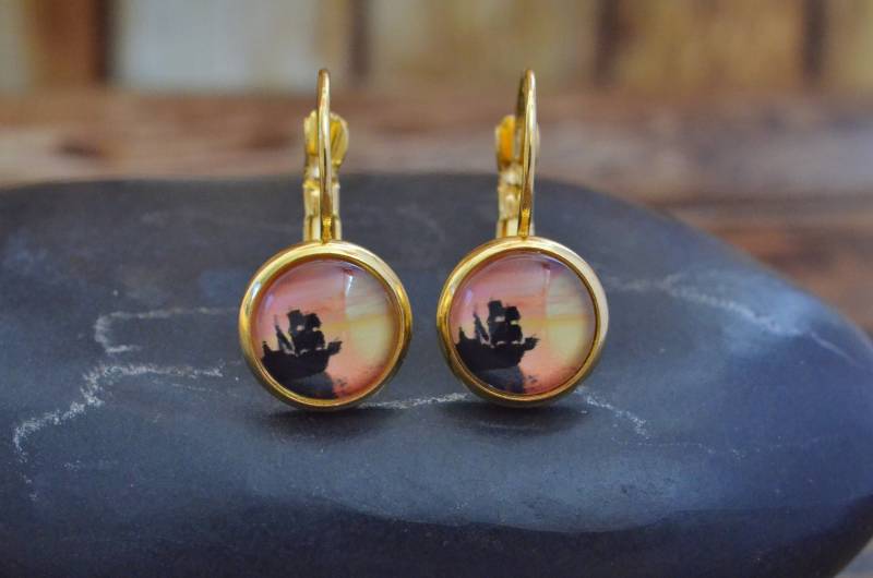 Vergoldete Ohrringe, Segelschmuck, Großseglerohrringe, Nautisch Maritimer Schmuck, Tropfenohrringe, Sommerschmuck von AspiralStudio