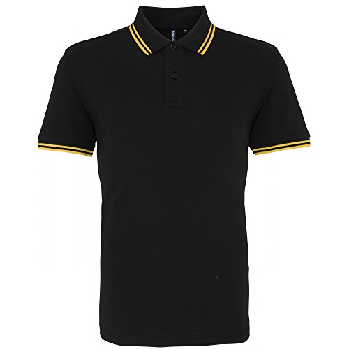 Asquith & Fox Herren Asquith and Fox Men's Classic Fit Tipped Polo Poloshirt, Mehrfarbig (Black/Yellow 000), Medium von Asquith And Fox