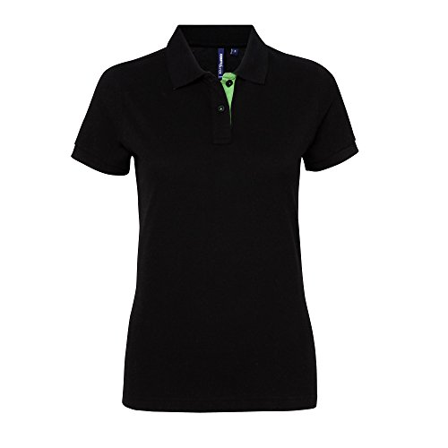 Asquith & Fox Damen Women's Contrast Polo Poloshirt, Mehrfarbig (Black/Lime 000), 36 (Herstellergröße: Small) von Asquith & Fox