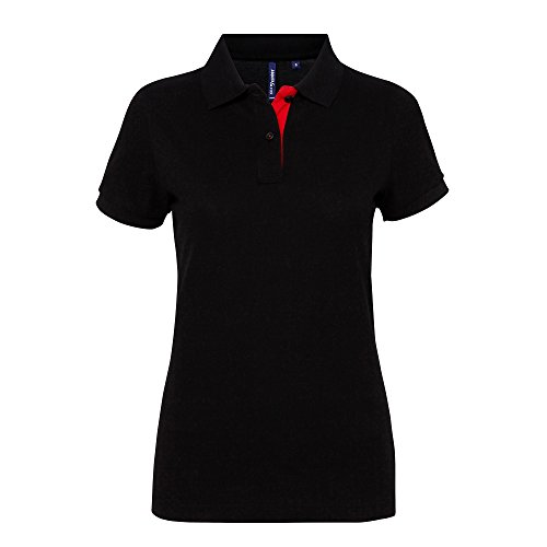 Asquith & Fox Damen Women's Contrast Polo Poloshirt, Mehrfarbig (Black/Red 000), 36 (Herstellergröße: Small) von Asquith & Fox