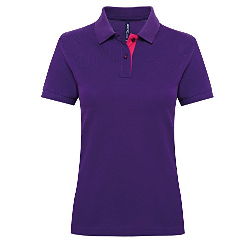 Asquith & Fox Damen Women's Contrast Polo Poloshirt, Mehrfarbig (Purple/Pink 000), 40 (Herstellergröße: Large) von Asquith & Fox