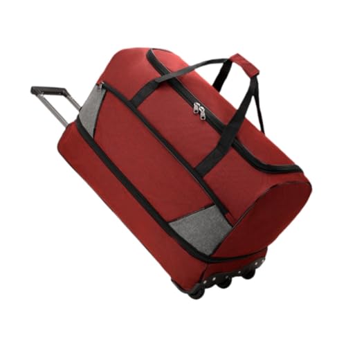 AsrMyjcx Duffelbeutel mit Rädern Reisewagen Tasche Doppelgriffe mit faltbaren Handtasche Gepäckbeutel rollende Reisetasche für Männer, Rot, S von AsrMyjcx