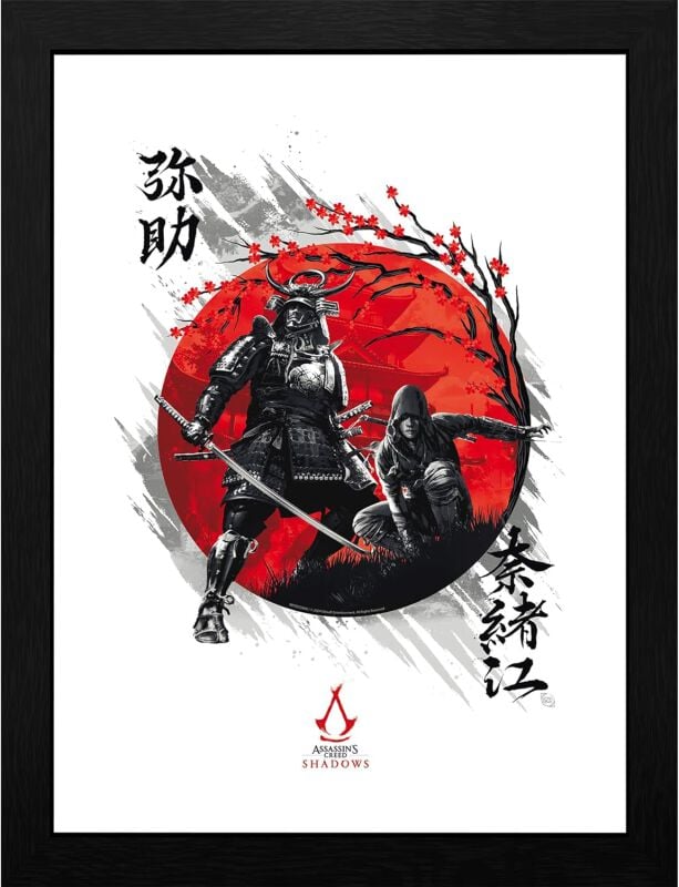 Assassin's Creed Shadows - Yasuke & Naoe Gerahmtes Bild schwarz rot weiß von Assassin's Creed