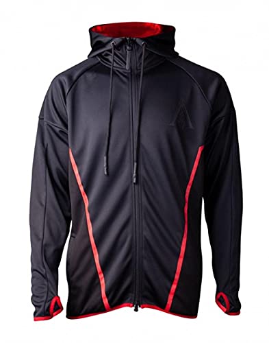 Assassins Creed Odyssey Technical Hexagonal Full Length Zipper Hoodie, Male, Large, Black/red Hd516544aco-l von Difuzed