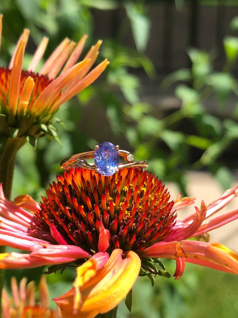 Natürliche Tanzanite Verlobungsring, Ovale Form Blau Edelstein Ring Set in Rose Gold, Echte Ehering von AssayJewelers