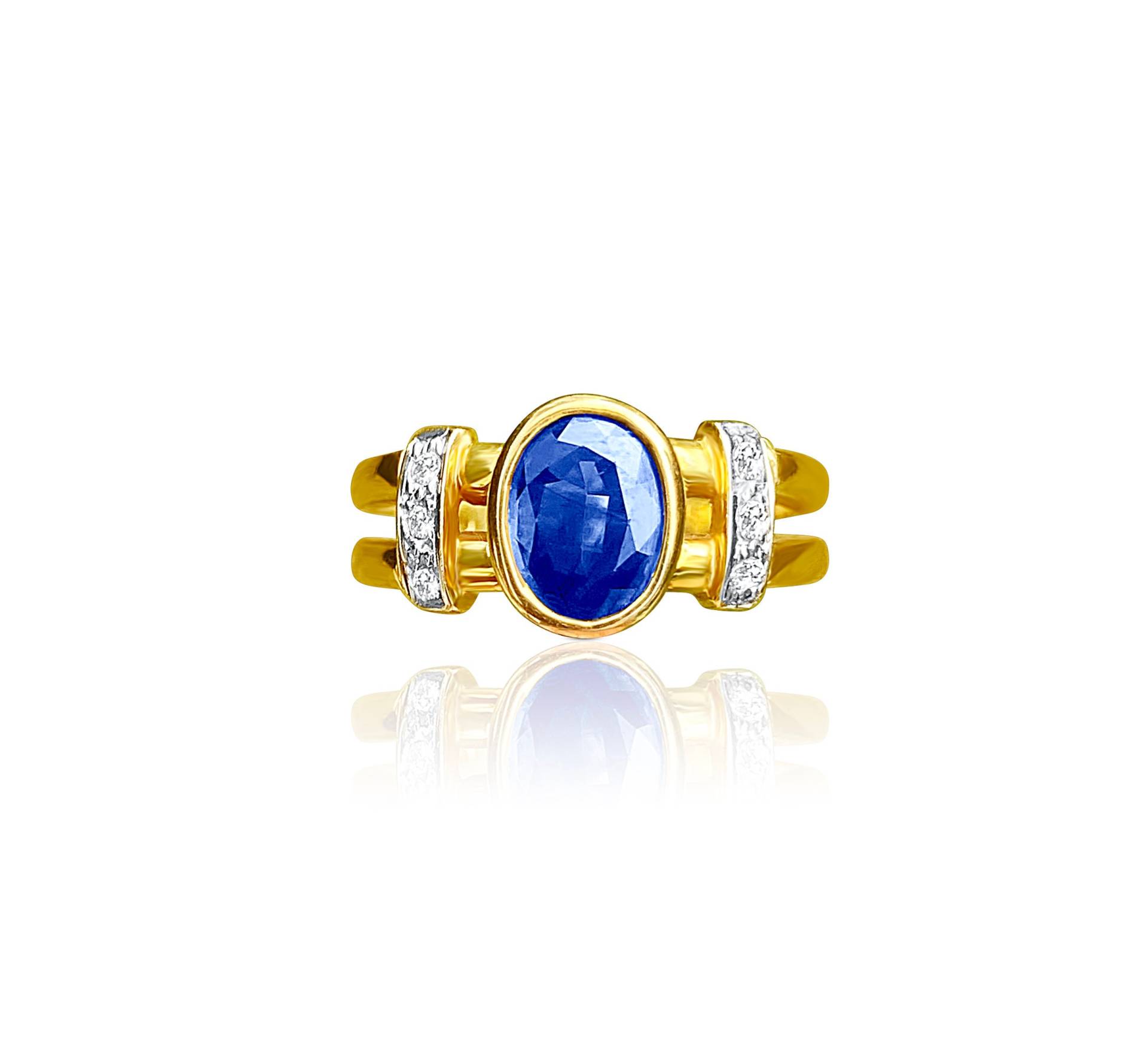 Split Shank Blauer Saphir Ring, 14K Solid Gold Oval Cut Edelstein in Ring von AssayJewelers