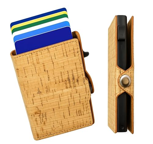 Assisi Style Veganer Kartenhalter Geldbörse, RFID-Kartenhalter mit Geldklammer – Slim Pop Up Ridge Wallet für Damen und Herren – Kork-Geschenk, verpackt, braun, Schmal, Naturkork von Assisi Style