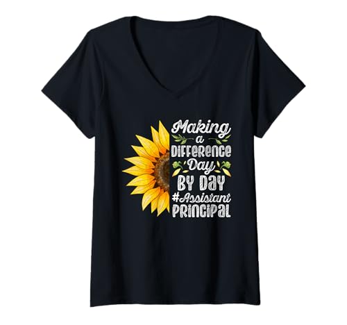 Damen Assistent Principal Sunflower Making a Difference at School T-Shirt mit V-Ausschnitt Damen Assistent Principal Sunflower Making a Difference at School T-Shirt mit V-Ausschnitt von Assistant Principal Week & End of School Gifts