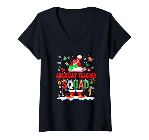 Damen Assistant Teacher Squad Women Job Christmas Santa Fliege T-Shirt mit V-Ausschnitt Damen Assistant Teacher Squad Women Job Christmas Santa Fliege T-Shirt mit V-Ausschnitt von Assistant Teacher Christmas Costume
