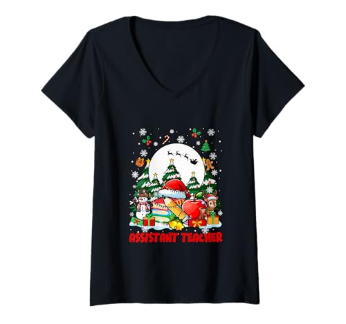 Damen Assistent Lehrer Job Tools Santa Schneemänner Rentier Weihnachten T-Shirt mit V-Ausschnitt Damen Assistent Lehrer Job Tools Santa Schneemänner Rentier Weihnachten T-Shirt mit V-Ausschnitt von Assistant Teacher Christmas Costume