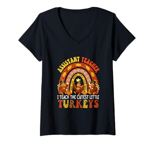 Damen Assistant Teacher I Teach Cutest Little Turkeys Thanksgiving T-Shirt mit V-Ausschnitt Damen Assistant Teacher I Teach Cutest Little Turkeys Thanksgiving T-Shirt mit V-Ausschnitt von Assistant Teacher Thanksgiving Costume