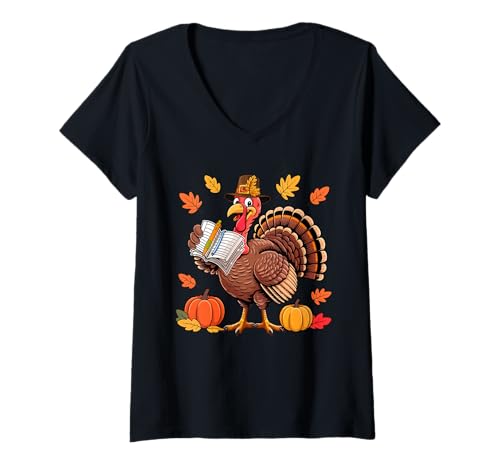 Damen Assistent Lehrer Job Thanksgiving Türkei Herbsturlaub T-Shirt mit V-Ausschnitt von Assistant Teacher Thanksgiving Costume
