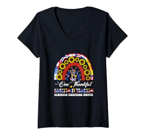 Damen One Thankful Assistant Teacher Hispanic Heritage Month T-Shirt mit V-Ausschnitt von Assistant Teacher Thanksgiving Costume