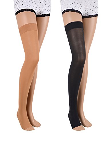23-32 mmHg (Klasse 2) ASSISTICA® Medizinische Kompressionsstrümpfe mit offener Spitze, Damen / Herren Stützstrümpfe ohne Zeh, AG Ersatzstrümpfe mit Silikonband (158-170 cm/X-Large, Beige) von Assistica