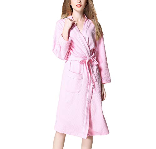 Asskyus Damen- und Herren Bademantel Waffel, Unisex Baumwolle Morgenmantel Nachtwäsche Pyjamas (XL, Rosa) von Asskyus