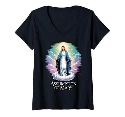 Damen Mariä Himmelfahrt der seligen Mutter Katholischer Glaube T-Shirt mit V-Ausschnitt von Assumption of the Blessed Mary Catholic Beliefs