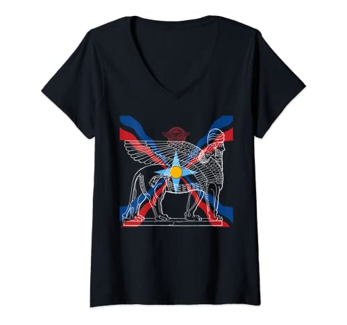 Damen Assyrianische Flagge Assyrian geflügelter Stier Lamassu T-Shirt mit V-Ausschnitt von Assyrian infinity
