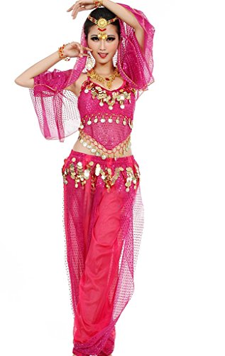 Astage Damen Bauchtanz Kostüme Set Indischer Tanz Darbietungen Kleidung , Fits DE 32-40, Hotpink von Astage
