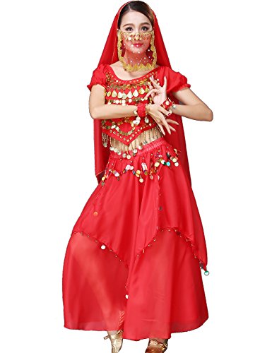 Astage Damen Tribal Röcke Bauchtanzkostüm Halloween Festival Partykleidung Rot von Astage