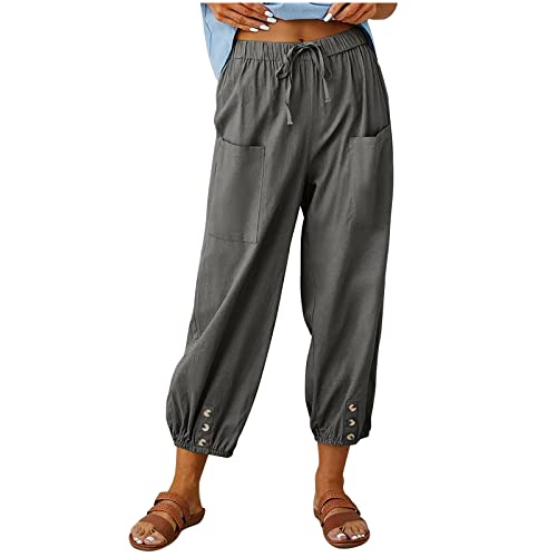 Astarcoo Damen 7/8 Hosen Sommer Freizeithose Stoffhose Baggy Jogginghose Lässig Hose Elastische Taille Weite Bein Loose Fit Trousers mit Taschen Kordelzug Sporthose Frauen Sweatpants von Astarcoo