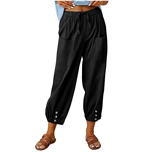 Astarcoo Damen 7/8 Hosen Sommer Freizeithose Stoffhose Baggy Jogginghose Lässig Hose Elastische Taille Weite Bein Loose Fit Trousers mit Taschen Kordelzug Sporthose Frauen Sweatpants von Astarcoo