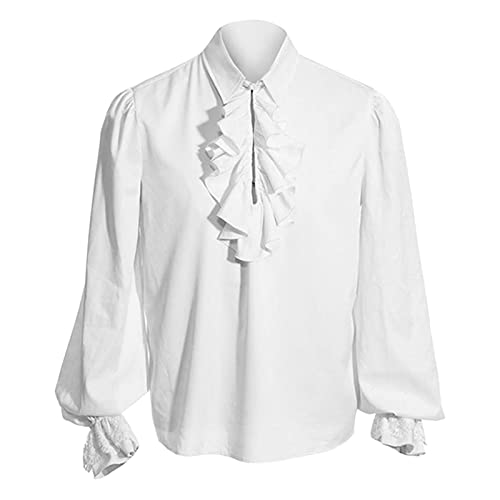 Astarcoo Herren Mittelalter Hemd Gothic Retro Shirt Rüschenhemd Langarm Piratenhemd Cosplay Tops Renaissance Steampunk Wikinger Karneval Kostüm von Astarcoo