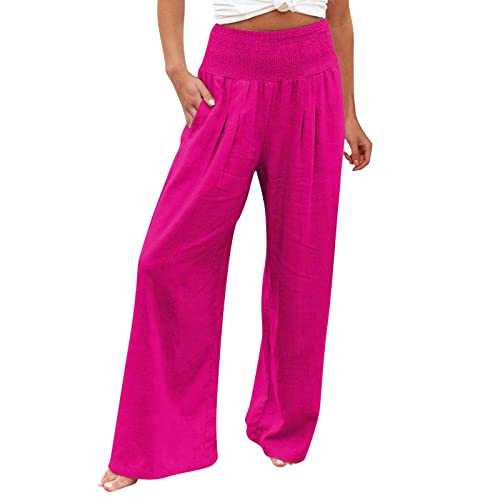 Astarcoo Hosen Damen Sommer Leinenhose Weites Bein Elegant High Waist Palazzo Hose Casual Freizeithose Stoffhose Yogahose Einfarbig Bequeme Leichte Strandhose Linen Pants mit Taschen von Astarcoo